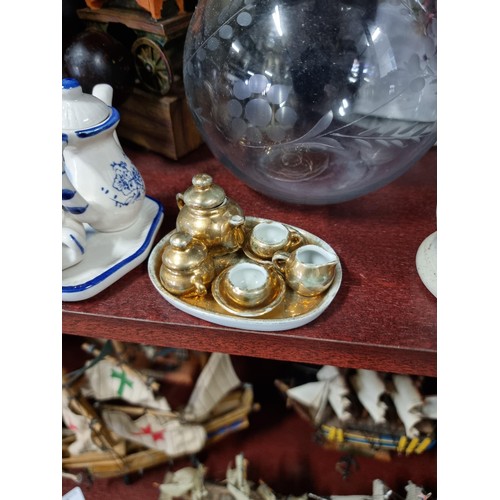 30 - Large collection of collectables inc an etched glass decanter, bedside craft and glass, miniature do... 