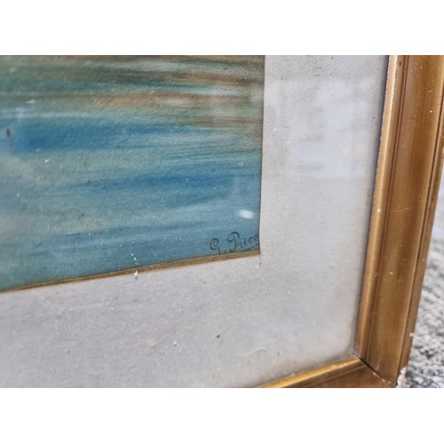 2 - 2x vintage framed and glazed watercolours of lake scenes, one with sheep by the lake and one with ca... 