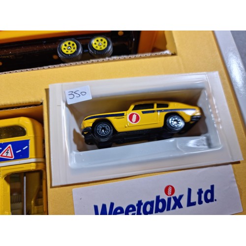 55 - 2x diecast model vehicle sets to include a Corgi Weetabix set 1989, inc articulated lorry, Aston Mar... 