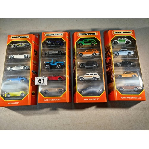 61 - 4x new and sealed Matchbox 5x car sets inc MBX Exotic, MBX Wagons II, Autobahn Express IV and Blue H... 