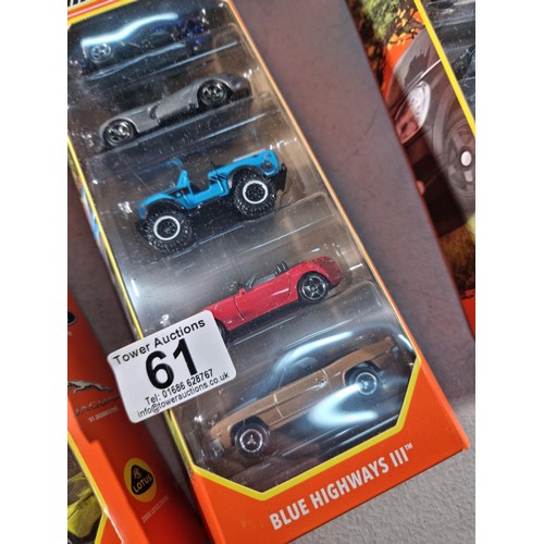 61 - 4x new and sealed Matchbox 5x car sets inc MBX Exotic, MBX Wagons II, Autobahn Express IV and Blue H... 