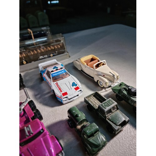 71 - Large collection of diecast vehicles inc 3x cased buses, military vehicles, Spiderman helicopter, Ch... 