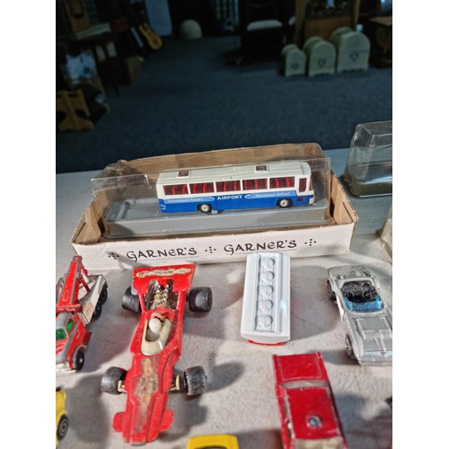 71 - Large collection of diecast vehicles inc 3x cased buses, military vehicles, Spiderman helicopter, Ch... 