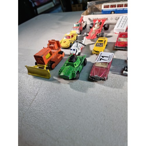 71 - Large collection of diecast vehicles inc 3x cased buses, military vehicles, Spiderman helicopter, Ch... 