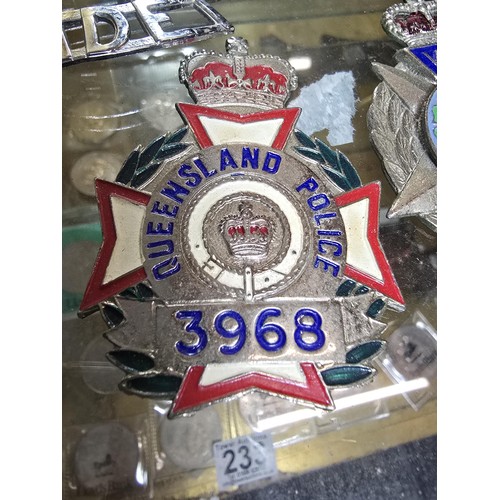 237 - 3x rare vintage Australian police cap badges, 1 is for Queensland police, another for Western Austra... 