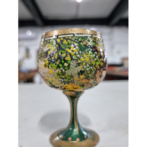 38F - Good quality metal hand painted Gaelic stemmed religious goblet with a transfer print depicting The ... 