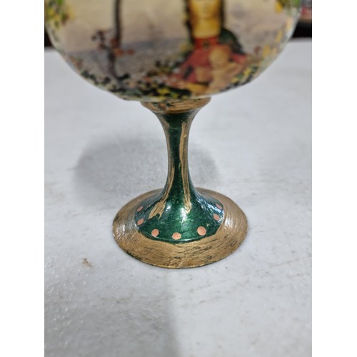 38F - Good quality metal hand painted Gaelic stemmed religious goblet with a transfer print depicting The ... 