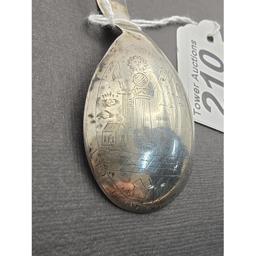 242 - An interesting antique tested as silver Masonic tea caddie spoon marked to the front of spoon E*I NO... 