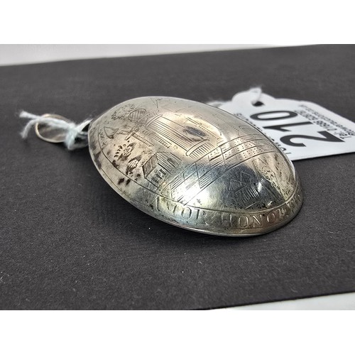 242 - An interesting antique tested as silver Masonic tea caddie spoon marked to the front of spoon E*I NO... 