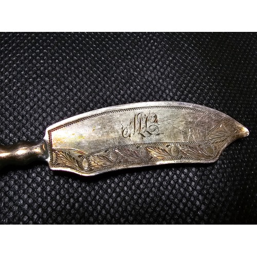 245 - A fine pair of George III Hallmarked silver caddy spoon and knife with mother of pearl handles, the ... 