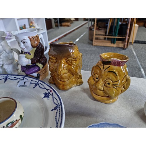 1 - Large collection of collectable china inc John Campbell jug with a happy face, 2x toby jugs, a part ... 