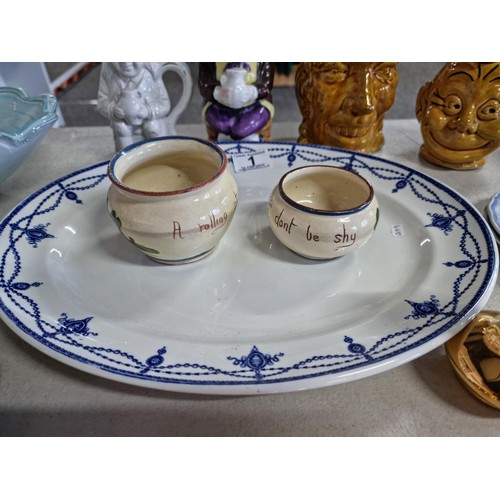 1 - Large collection of collectable china inc John Campbell jug with a happy face, 2x toby jugs, a part ... 