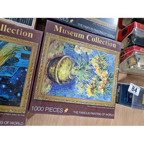 83 - Collection of 8x jigsaw puzzles inc 4x 1000 piece Museum collection jigsaws, 300 piece wooden jigsaw... 