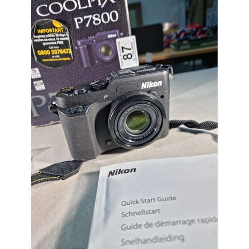 87 - Boxed Coolpix P7800 Nikon camera with Nikkor 7.1x wide optical zoom ED VR 6.0-42.8mm 1:2-4 lens come... 