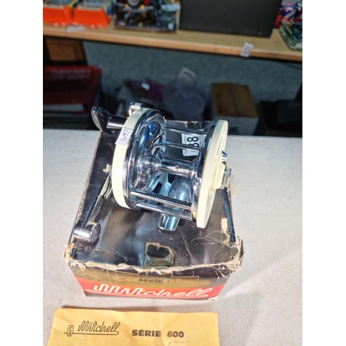 88 - Boxed Mitchell 606 Captain 225m chrome and plastic fishing reel in good condition comes with adjustm... 