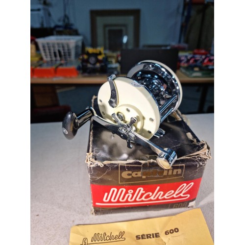 88 - Boxed Mitchell 606 Captain 225m chrome and plastic fishing reel in good condition comes with adjustm... 