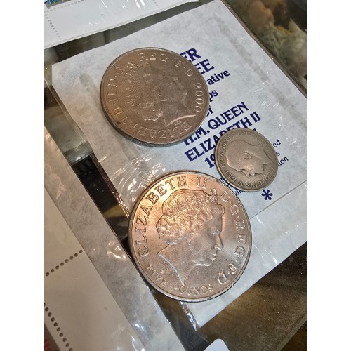 241 - 2x collectable £5 coins along with a quantity of silver jubilee commemorative block stamps, a silver... 