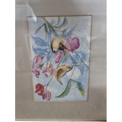 122 - Quantity of 7x framed artwork including 3x framed and glazed watercolours depicting birds and dogs, ... 