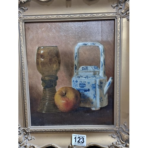 123 - 2x ornate framed original art works of still life both in good order with a good ornate frame both a... 