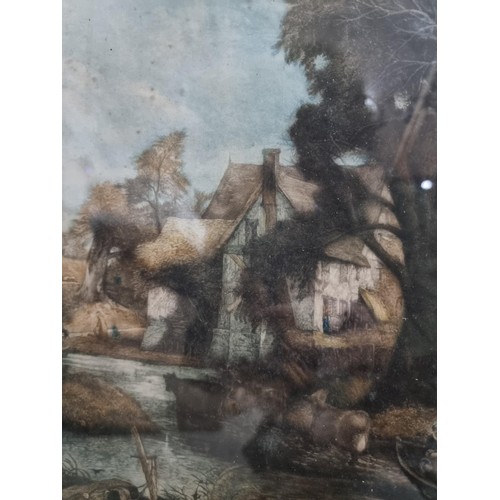 132 - Framed and glazed antique print of a country scene signed to lower right C. Fitzgerald with a copyri... 