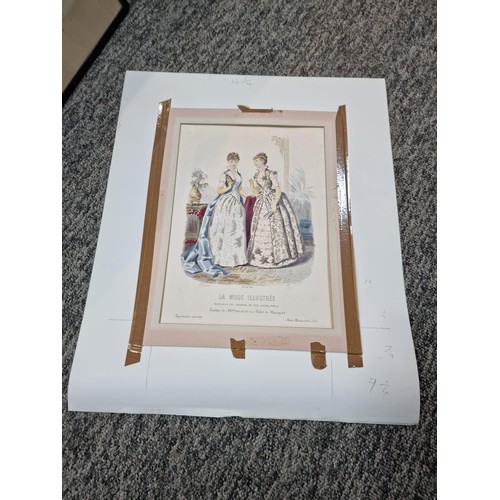 134 - Framed print of a pair of french ladies titled Le Mode Illustree, print is in good order fame is mis... 