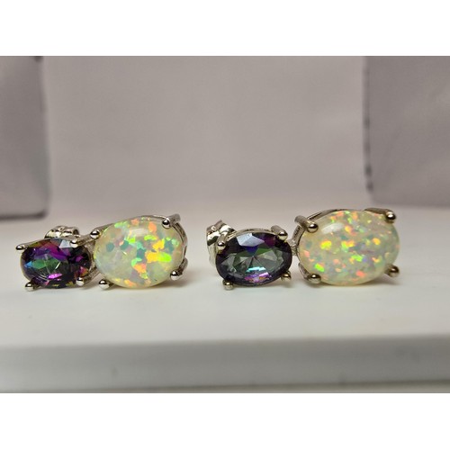 174 - Stunning pretty pair 925 silver stud drop earrings, inset with stunning oval opal cabochon stones, a... 