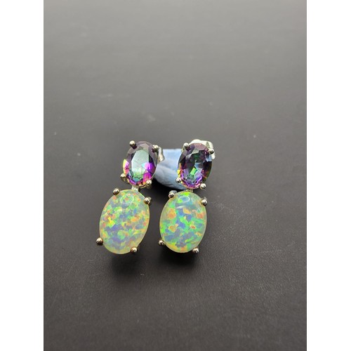 174 - Stunning pretty pair 925 silver stud drop earrings, inset with stunning oval opal cabochon stones, a... 