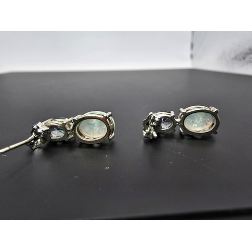 174 - Stunning pretty pair 925 silver stud drop earrings, inset with stunning oval opal cabochon stones, a... 