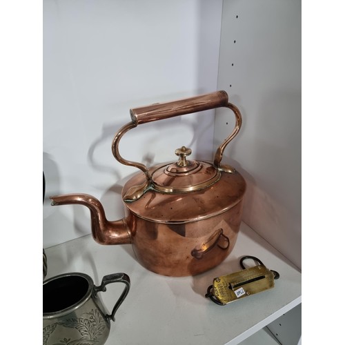 9 - A quantity of collectables including a good quality Victorian copper kettle, a silver plated water j... 