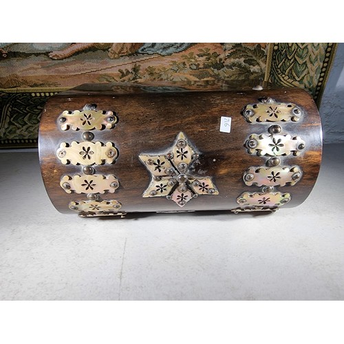 144 - Good quality wooden domed stationary box with MOP decoration to the front and top with a star on the... 