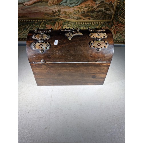 144 - Good quality wooden domed stationary box with MOP decoration to the front and top with a star on the... 