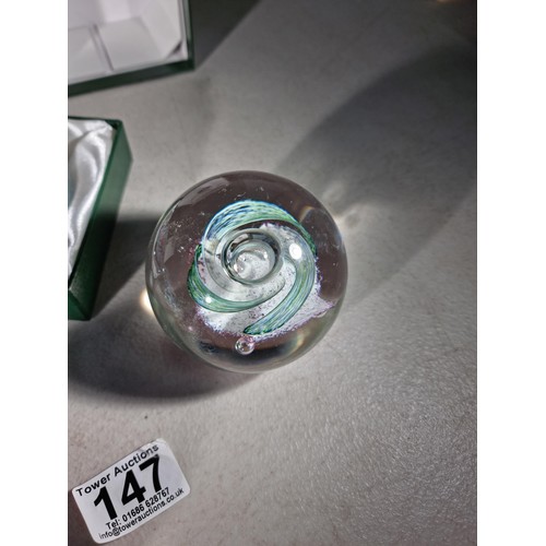 147 - Collection of 4x paperweights inc 2x Caithness limited edition paperweights one in a green and white... 