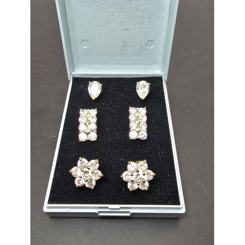 178 - A bundle of 3 pairs of stunning sparkly 925 silver stud earrings, each pair is gold plated on 925 si... 