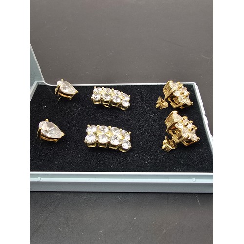 178 - A bundle of 3 pairs of stunning sparkly 925 silver stud earrings, each pair is gold plated on 925 si... 