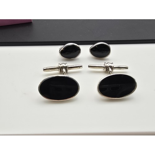 180 - A pretty matching 925 silver ladies jewellery set to include a pair of ladies silver cufflinks inset... 