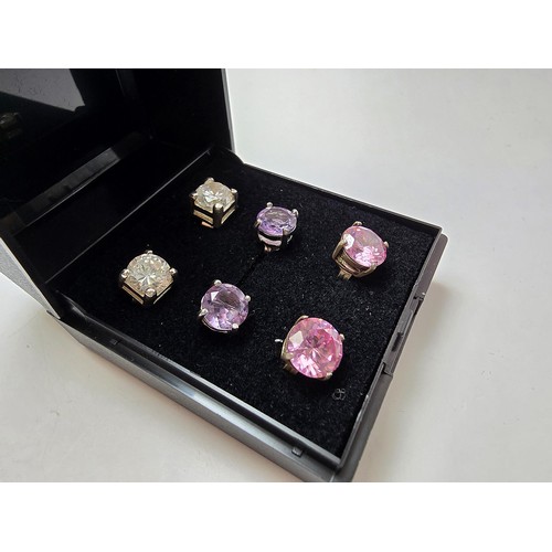 204 - A bundle of 3 pairs of good quality 925 silver gemstone stud earrings, 1 pair is inset with large ro... 