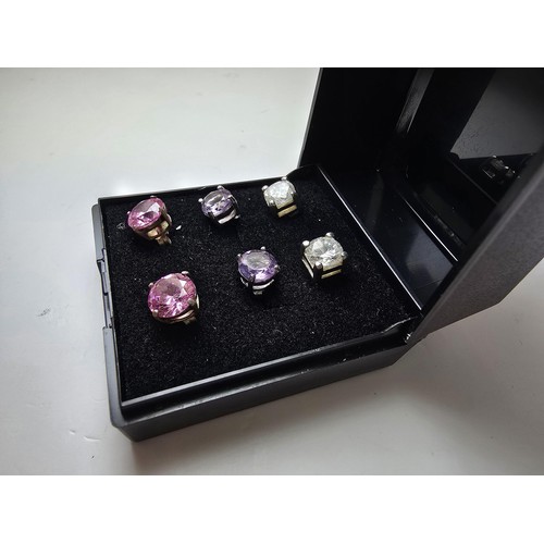 204 - A bundle of 3 pairs of good quality 925 silver gemstone stud earrings, 1 pair is inset with large ro... 