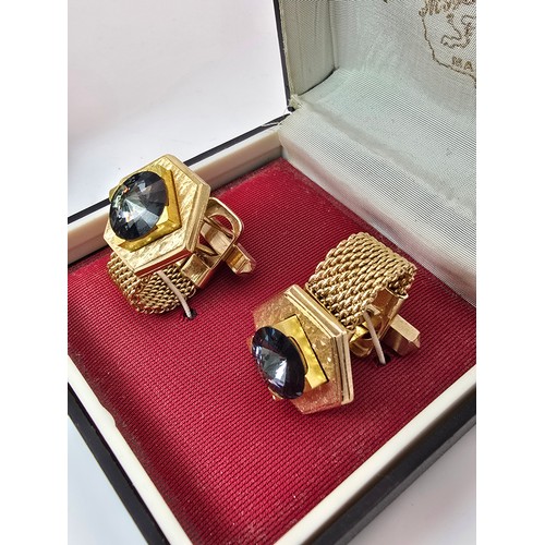 202 - 2 cased attractive pairs of gents cufflinks from Mallorca featuring a silver tone pear inset with bl... 