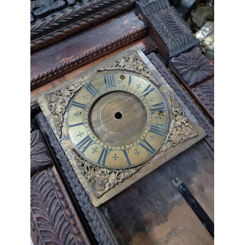 310 - Turn of the century Black forest large Vienna wall clock case with ornate decoration to the top and ... 