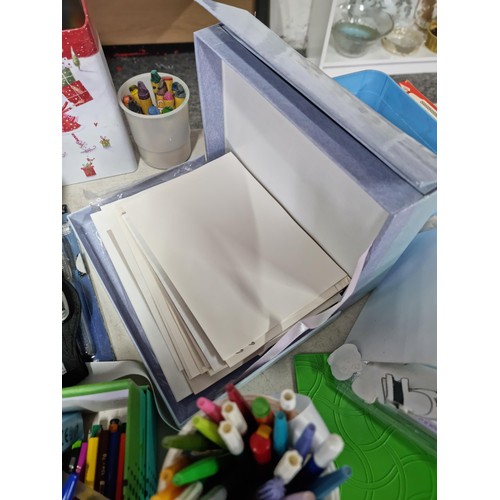 315 - Box containing a quantity of craft related items inc pens, pencils, crayons, greeting card making ki... 