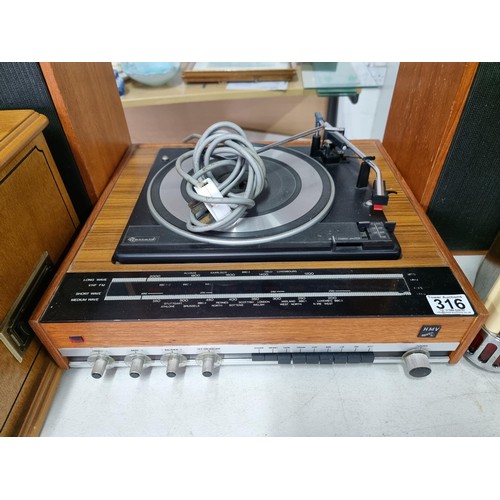 316 - Collection of audio items inc a HMV Garrad turn table, juke box style tape player, vintage style rec... 