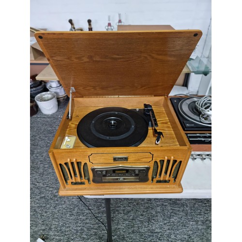 316 - Collection of audio items inc a HMV Garrad turn table, juke box style tape player, vintage style rec... 