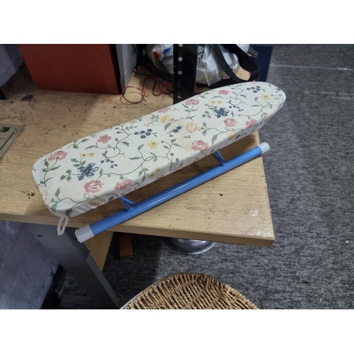 325 - Good quality lined linen basket along with an ironing board, clothes airer and a sleeve ironing boar... 