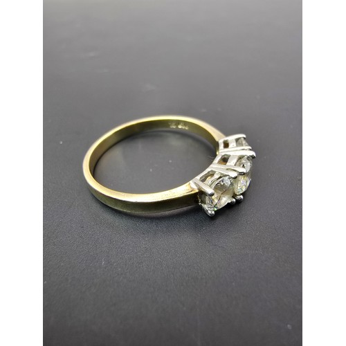 222 - Stunning as new gold plate on 925 silver dress ring inset with three sparkly large crystal CZ stones... 