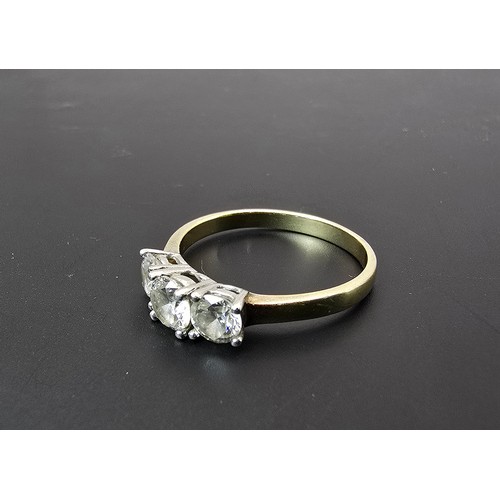 222 - Stunning as new gold plate on 925 silver dress ring inset with three sparkly large crystal CZ stones... 