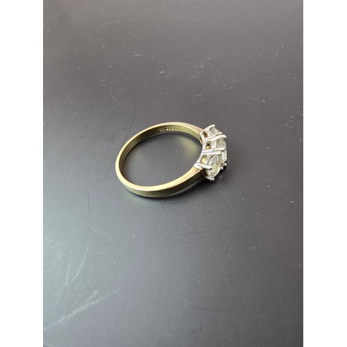 222 - Stunning as new gold plate on 925 silver dress ring inset with three sparkly large crystal CZ stones... 