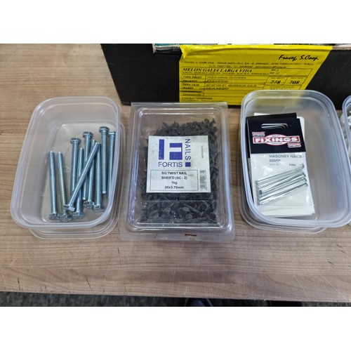 329 - Box containing a quantity of as new boxes and bags of hooks, nails, tack pins screws etc