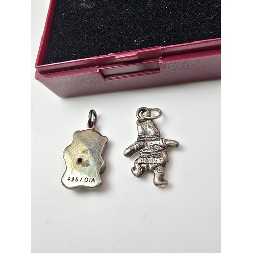 211 - 2x vintage 925 silver charms for a charm bracelet, to include a Winnie the Pooh charm and a 