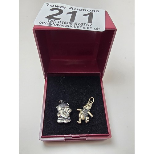 211 - 2x vintage 925 silver charms for a charm bracelet, to include a Winnie the Pooh charm and a 