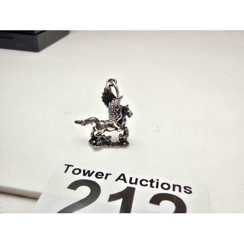 212 - 2x good quality vintage silver charms for charm bracelets to include a flying Pegasus and a lion fig... 